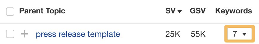 Nuestro competidor se posiciona con siete palabras clave del grupo "plantilla de notas de prensa".