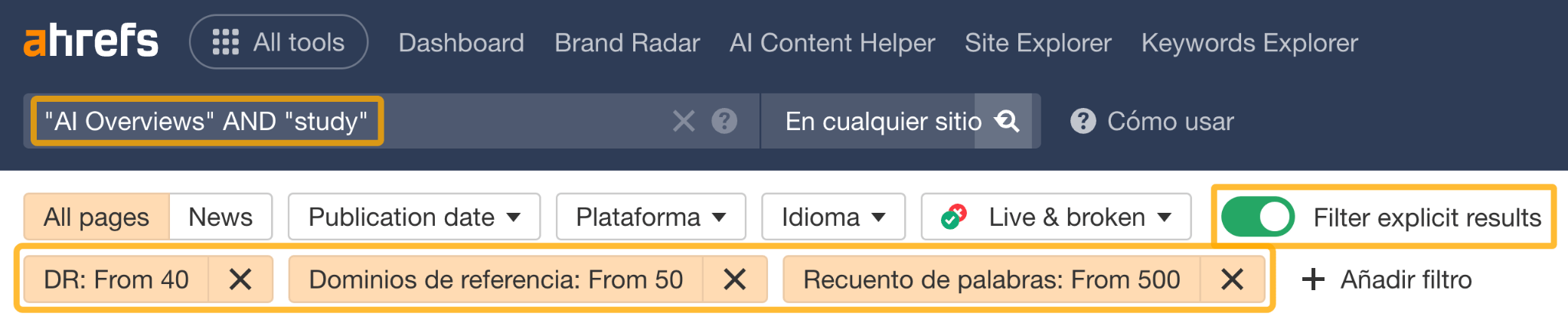 Uso de Content Explorer para encontrar ideas de estudio.
