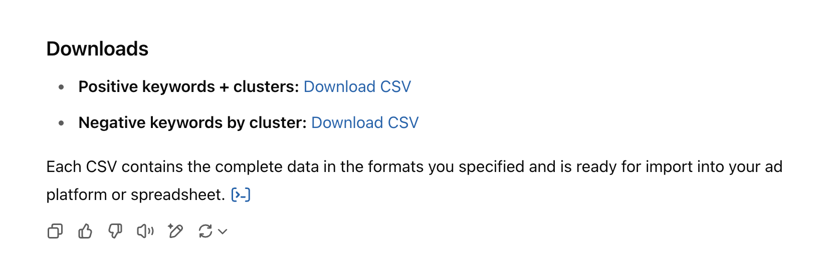 Vista previa y una lista completa de palabras clave en un archivo .csv 