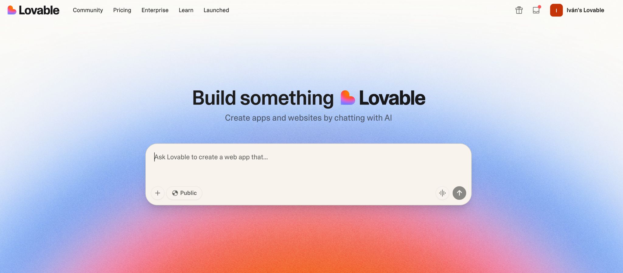 Captura de pantalla de Lovable