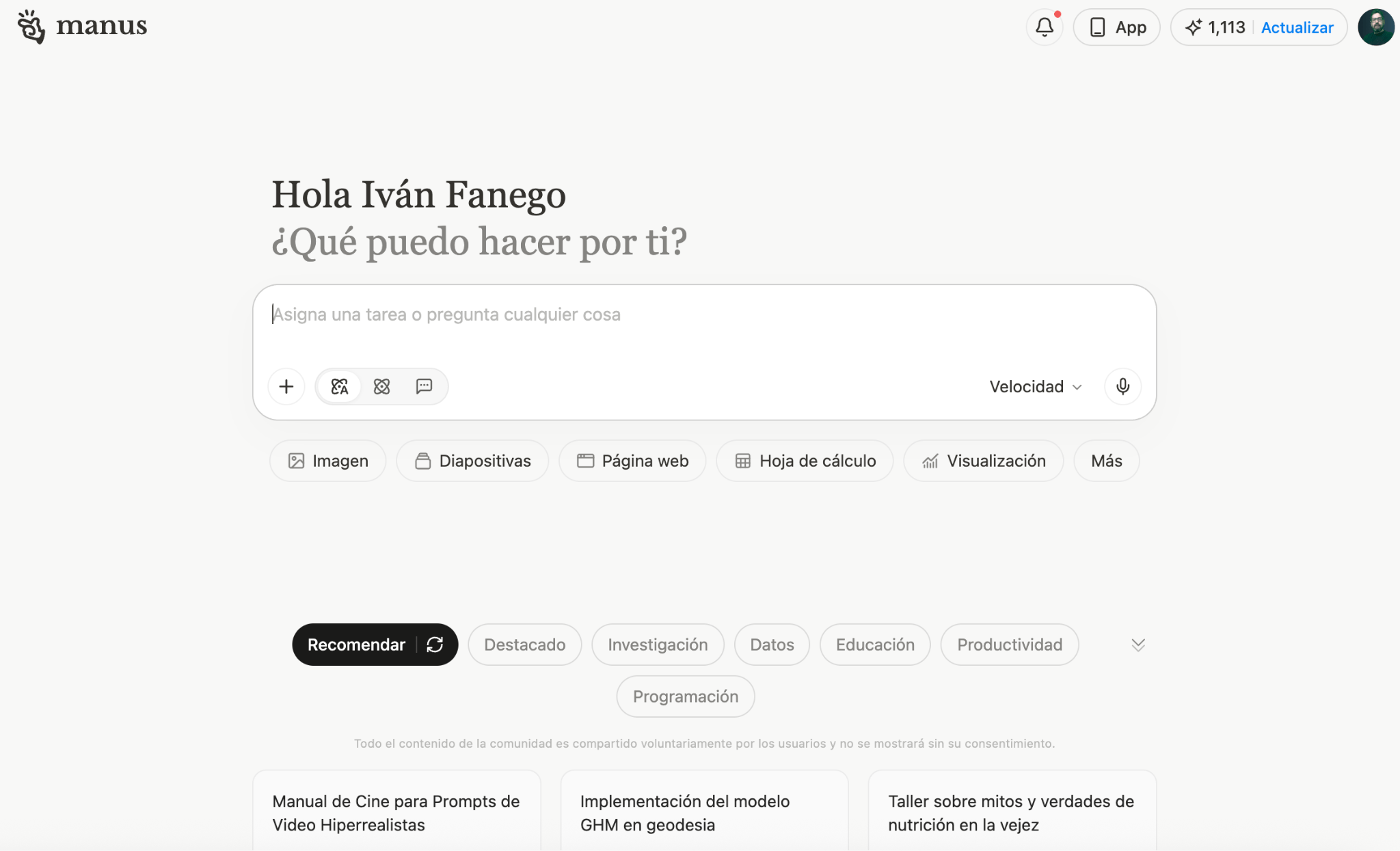 Captura de pantalla de Manus