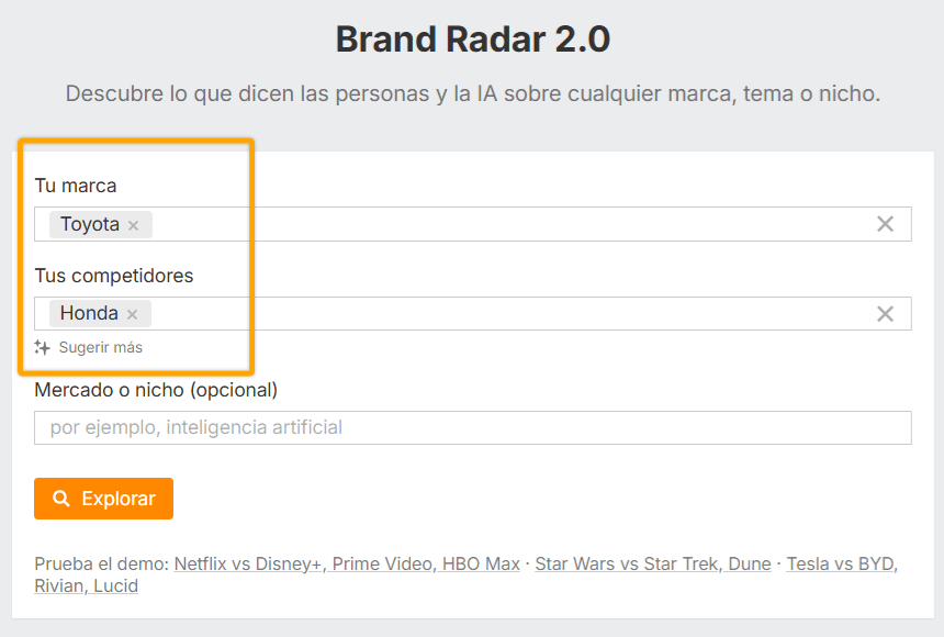 Cómo comparar dos marcas en el Brand Radar de Ahrefs.