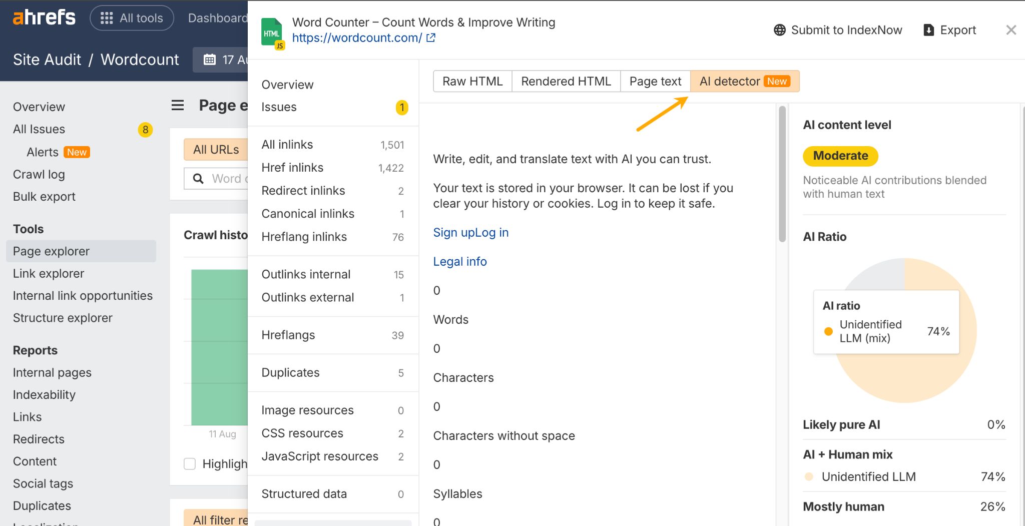 Detector de IA en Site Audit