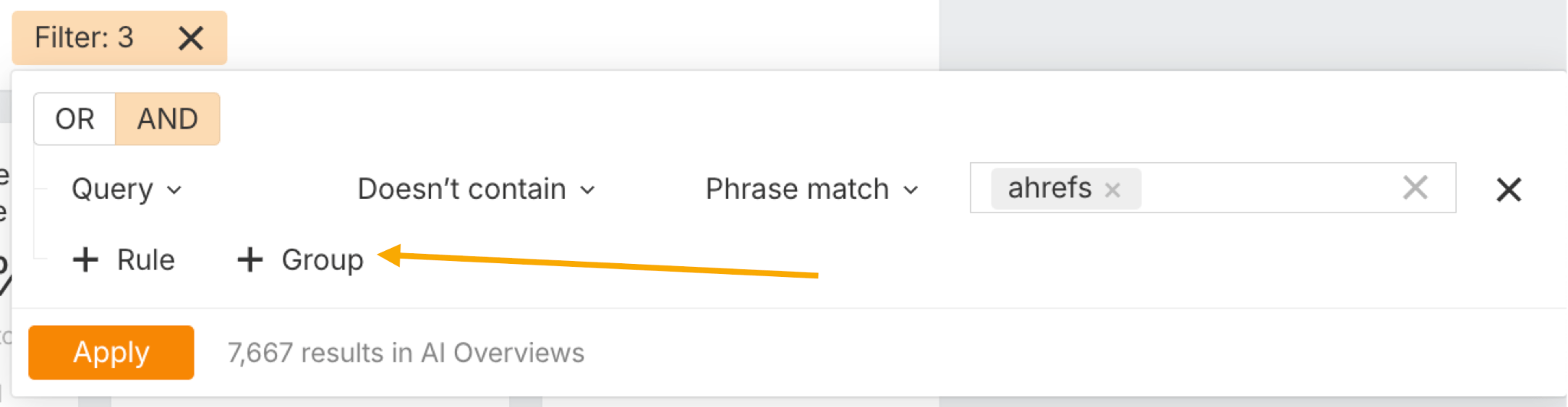 Ejemplo de anidamiento de filtros en Brand Radar.