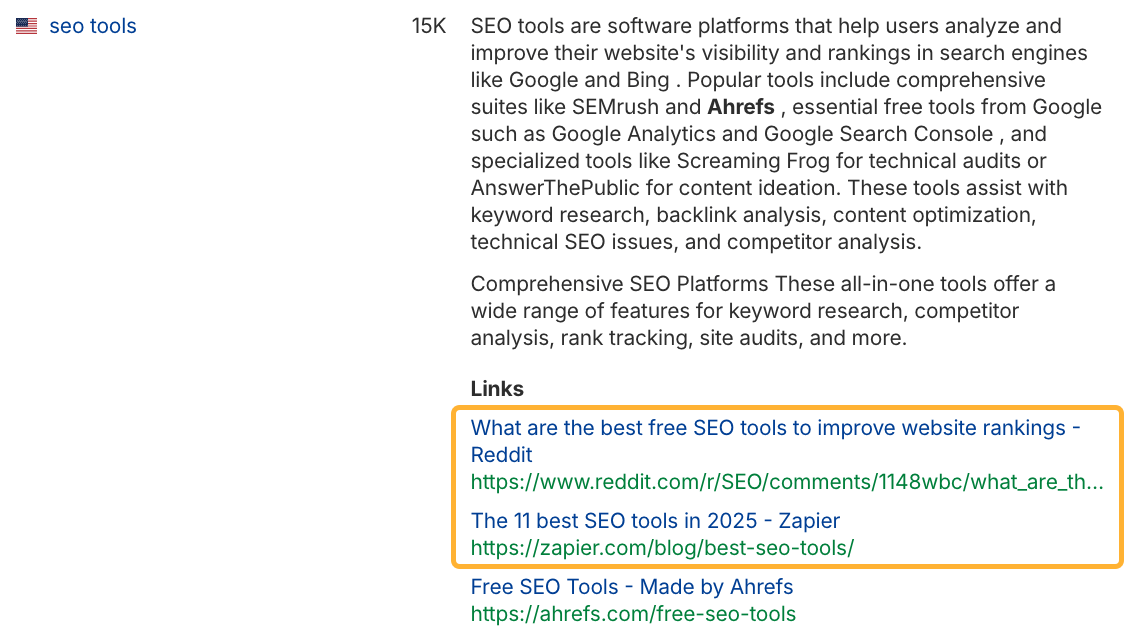 Ejemplo de contenido comparativo en un sitio de terceros que es frecuentemente citado en respuestas de IA.