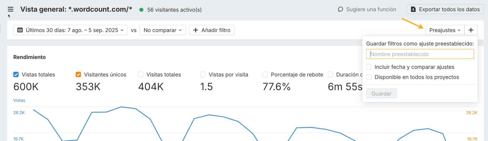 Filtros guardados en Web Analytics