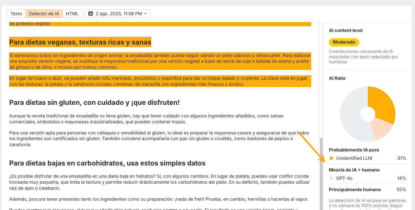 Mejora detector de IA de Site Explorer
