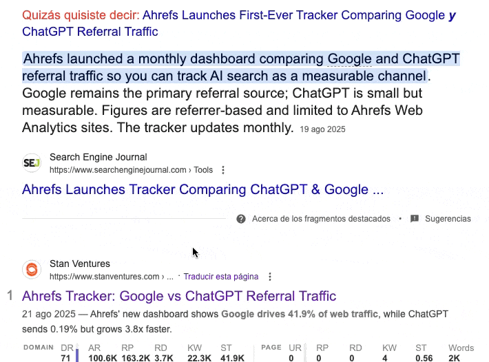 Menciones en medios de Ahrefs