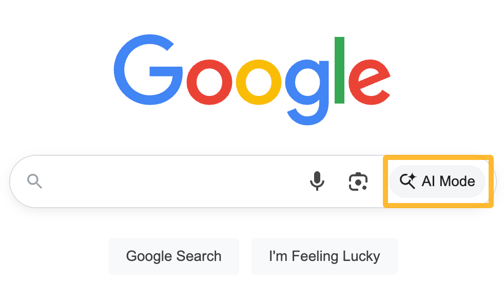 Pestaña del AI Mode en la página de inicio de Google