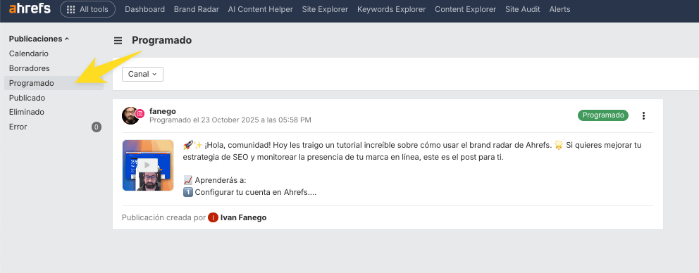 Accediendo a publicaciones Programadas en Instagram