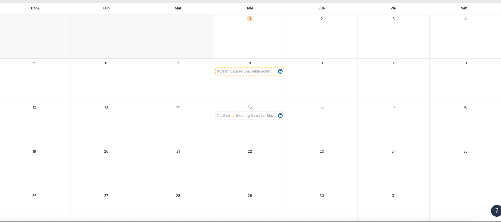 Calendario de publicaciones en LinkedIn (y otras redes sociales) en Social Media Manager de Ahrefs