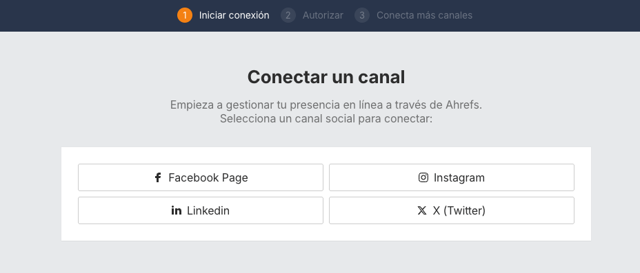 Conexión de cuentas sociales en Ahrefs Social Media Manager