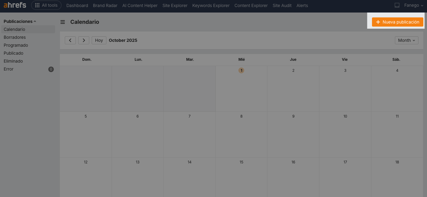 Creando una nueva publicación en Social Media Manager de Ahrefs