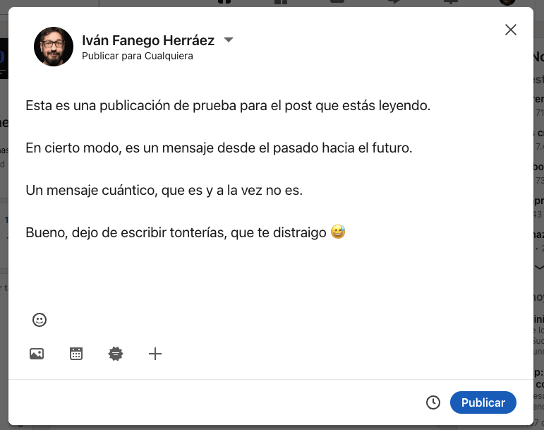 Ejemplo de publicación en LinkedIn