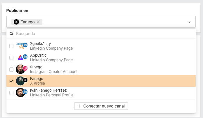 Eligiendo la cuenta de Twitter