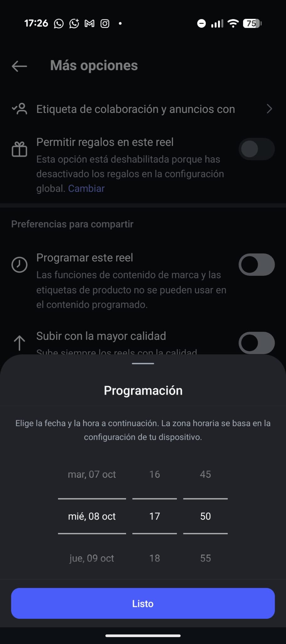 Eligiendo la hora y día de publicación en Instagram
