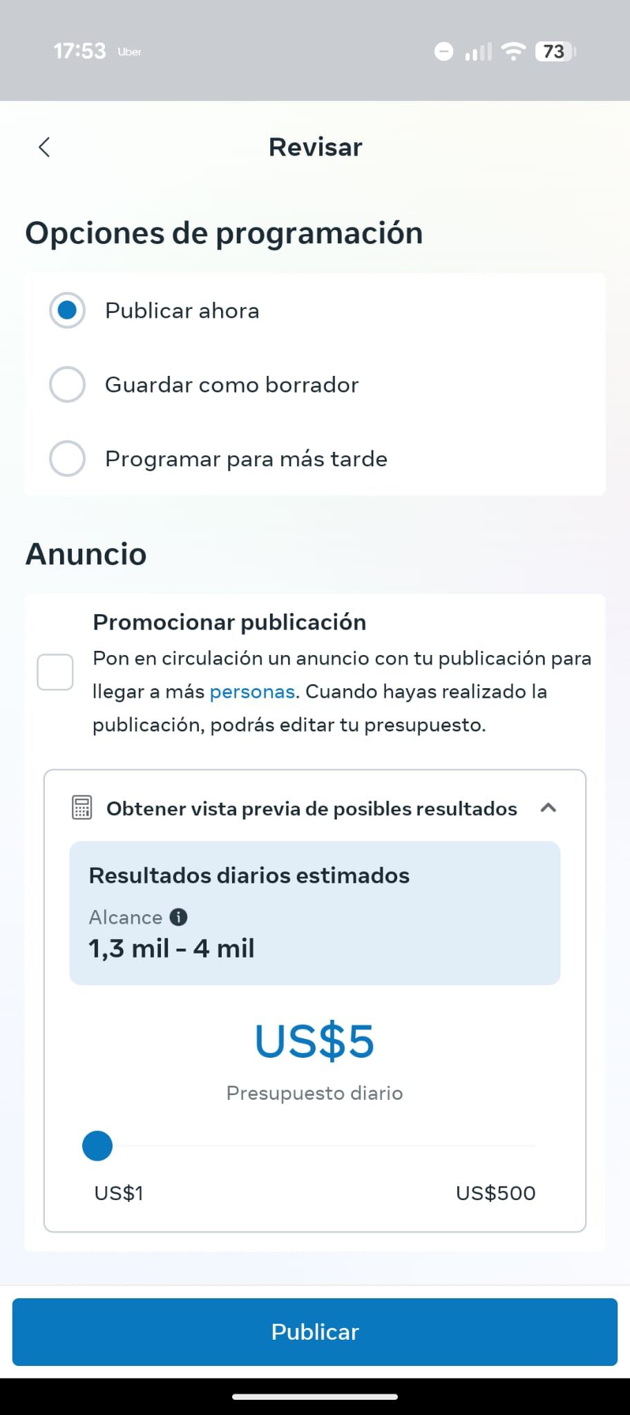Opciones de publicación en Meta Business Suite