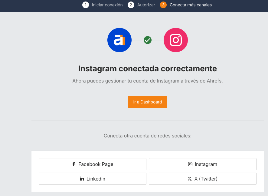 Pantalla de conexión correcta