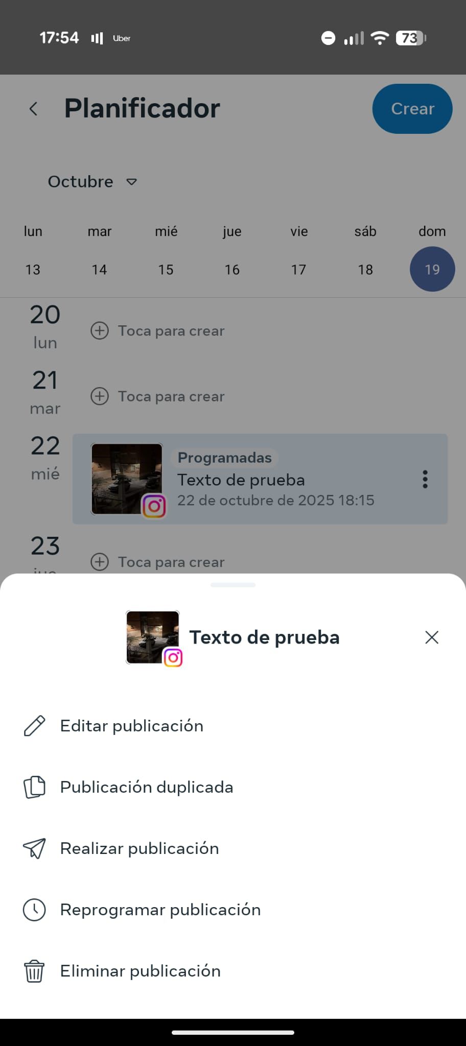 Planificador de publicaciones en Instagram