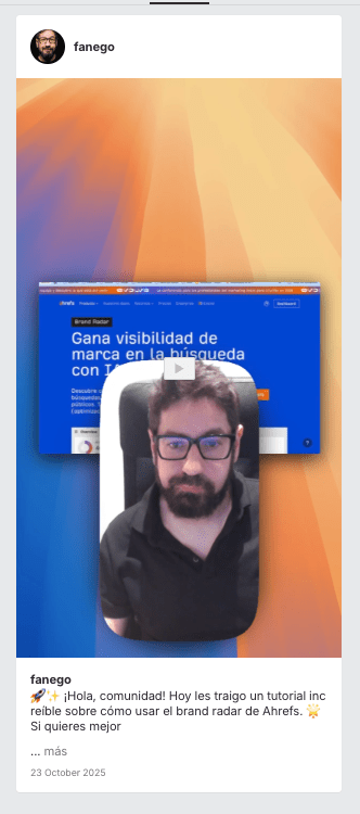 Previsualización del vídeo en Instagram