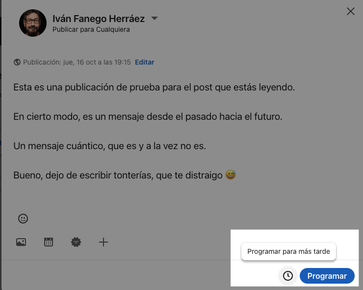 Programando una publicación en LinkedIn