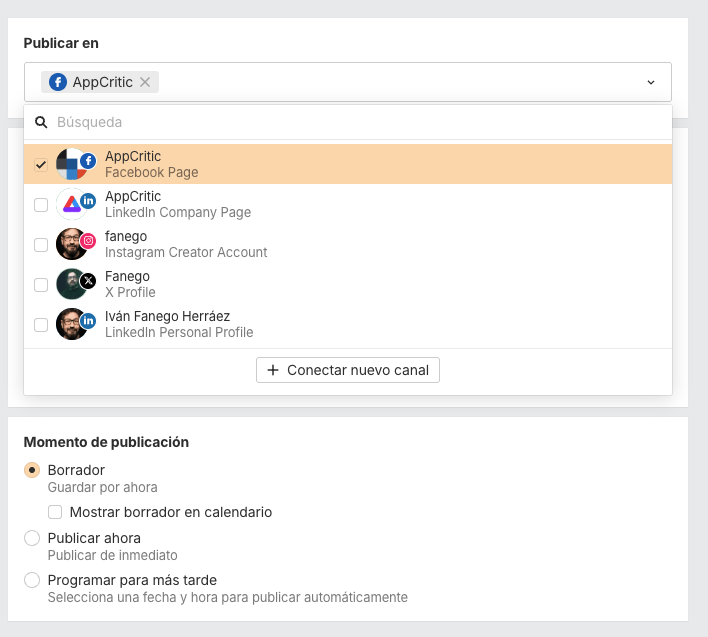 Programar publicación en Facebook
