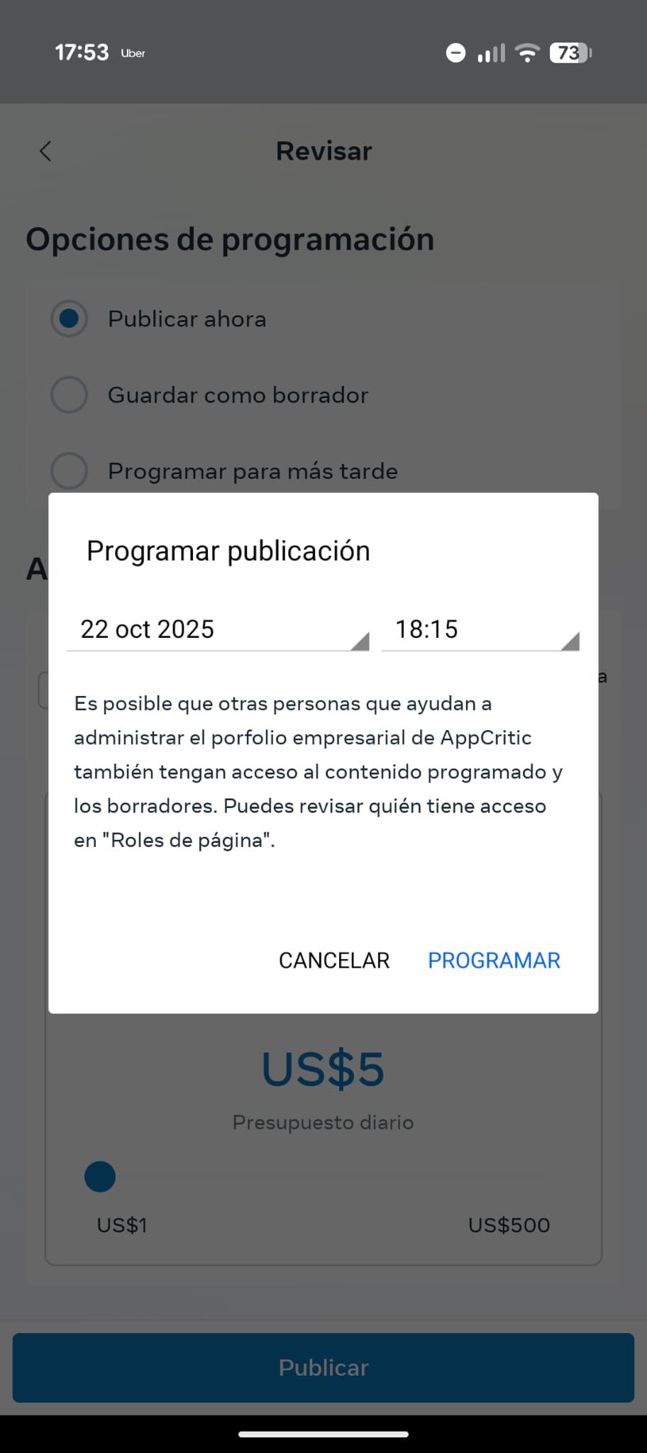 Programar publicación en Instagram