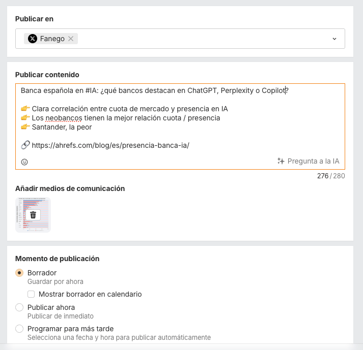 Publicación en Social Media Manager para Twitter