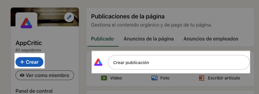 Publicando en página de empresa en LinkedIn
