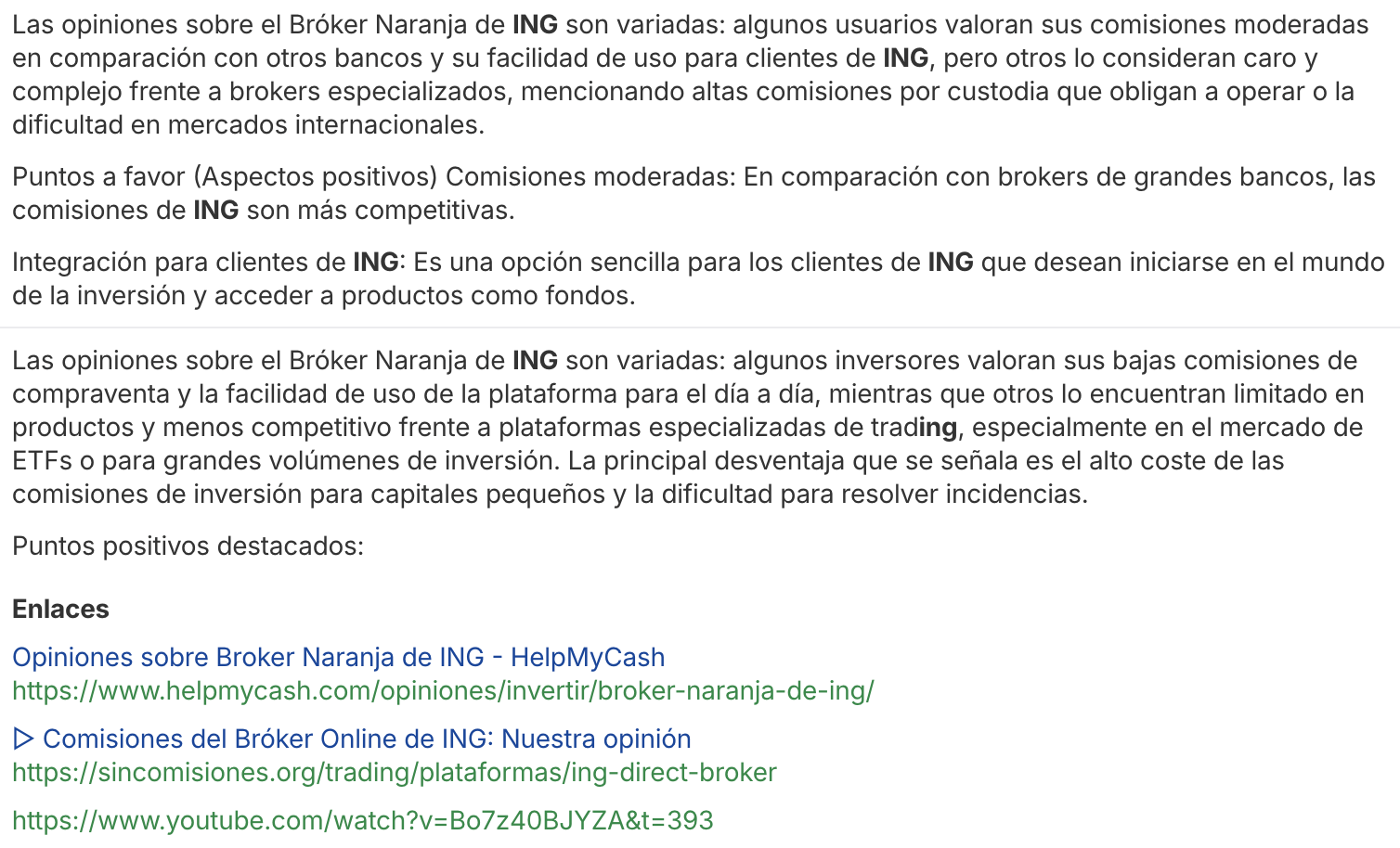 Resultado sobre alternativas de inversión en Brand Radar