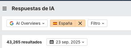 Resultados en AI overviews de Google en Brand Radar 