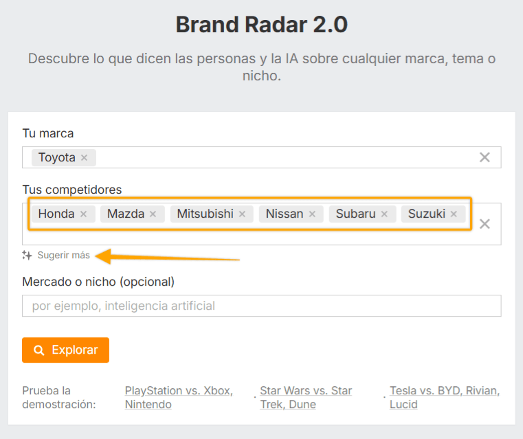 Usando las sugerencias de marca en Brand Radar