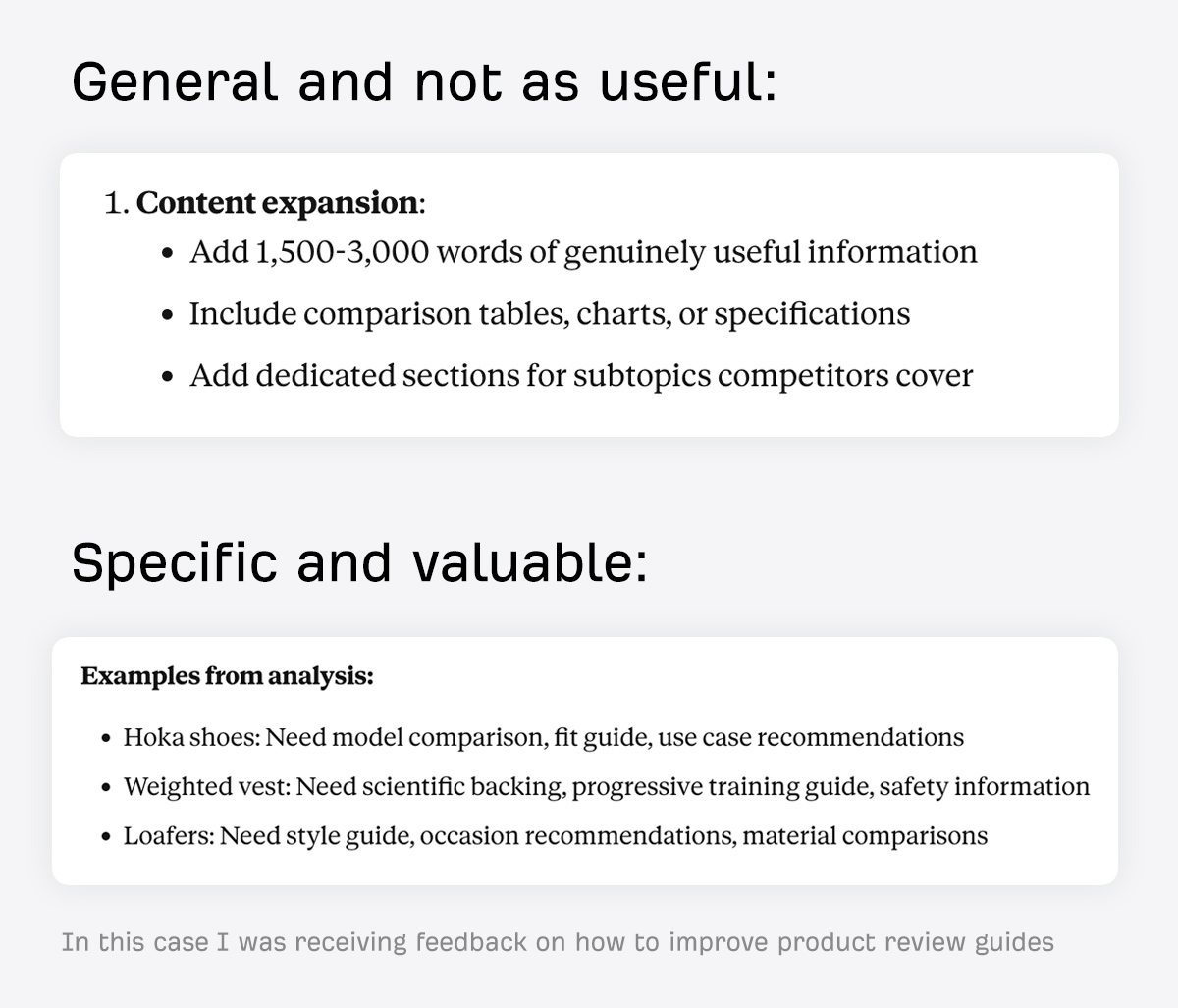 Ejemplo de respuesta de un asistente de IA proporcionando recomendaciones SEO simplificadas.