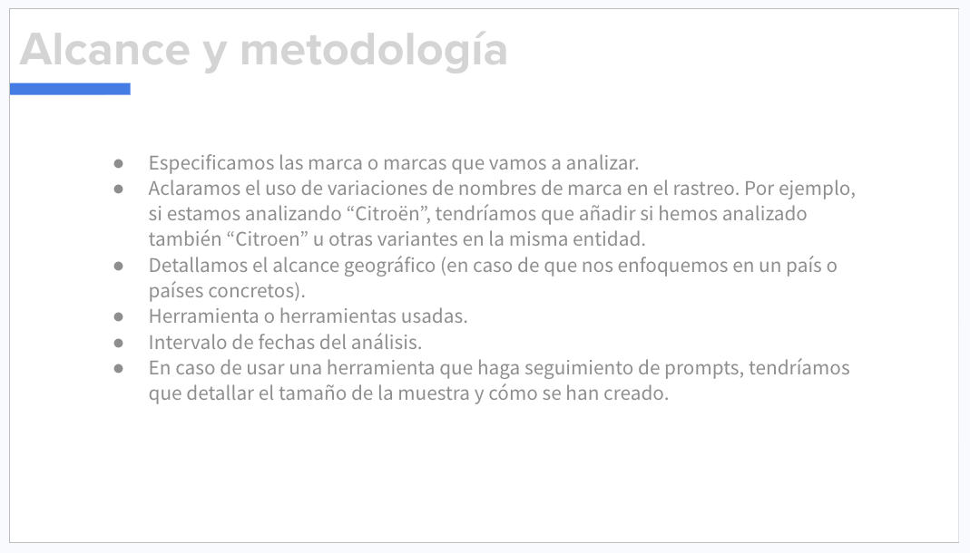 Sección de alcance y metodología en la plantilla