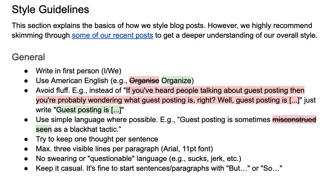 Ejemplo de guía de estilo y tono de voz de Ahrefs.