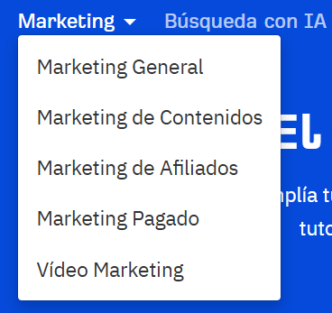 Menú desplegable del blog de Ahrefs diseñado como una lista sencilla.