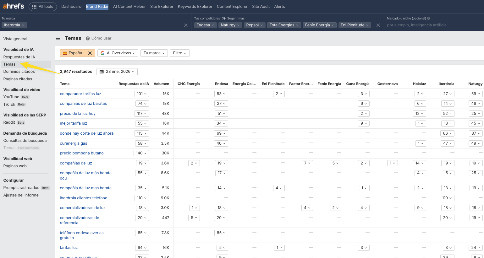 Temas en Brand Radar