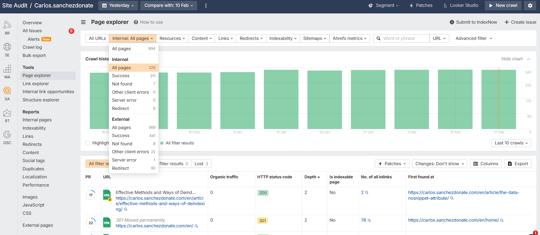 Profundidad de rastreo en ahrefs