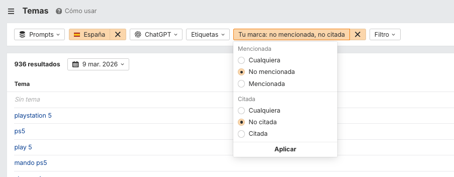 Filtrando cuando no se menciona nuestra marca