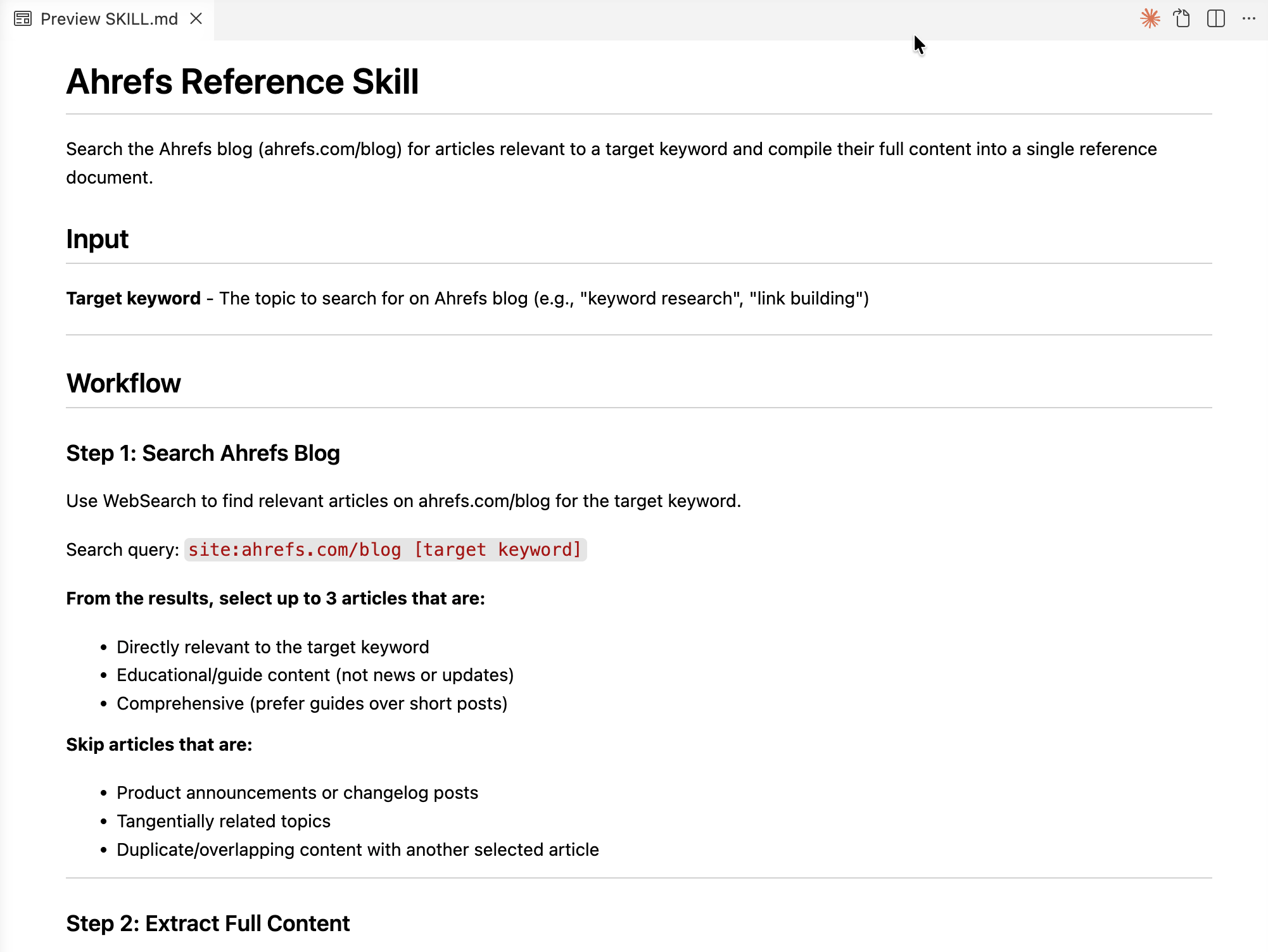 Captura de pantalla de la configuración de un archivo SKILL.