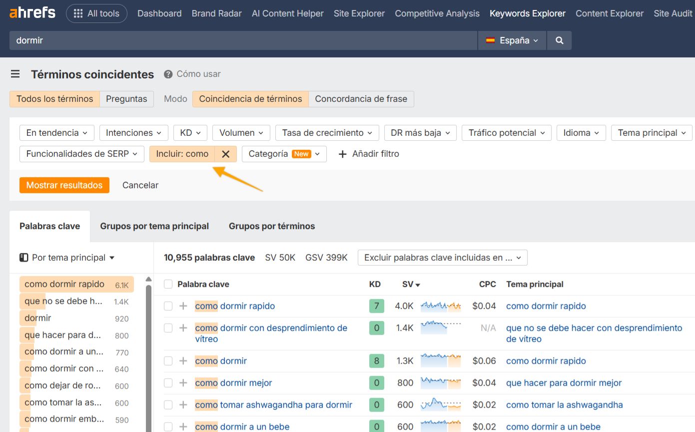 Una captura de pantalla de la herramienta Ahrefs Keywords Explorer.