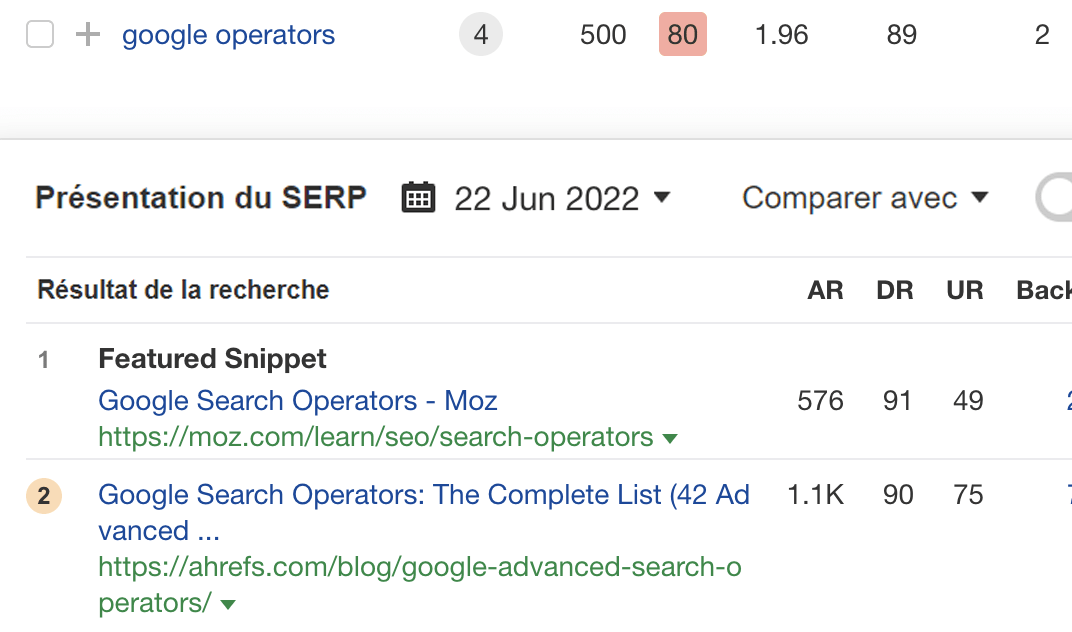 Aperçu des SERP montrant que Google extrait le featured snippet d'un concurrent