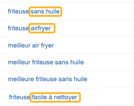 Liste des mots-clés issus de l'analyse de l'écart de contenu, via l'explorateur de mots-clés d'Ahrefs