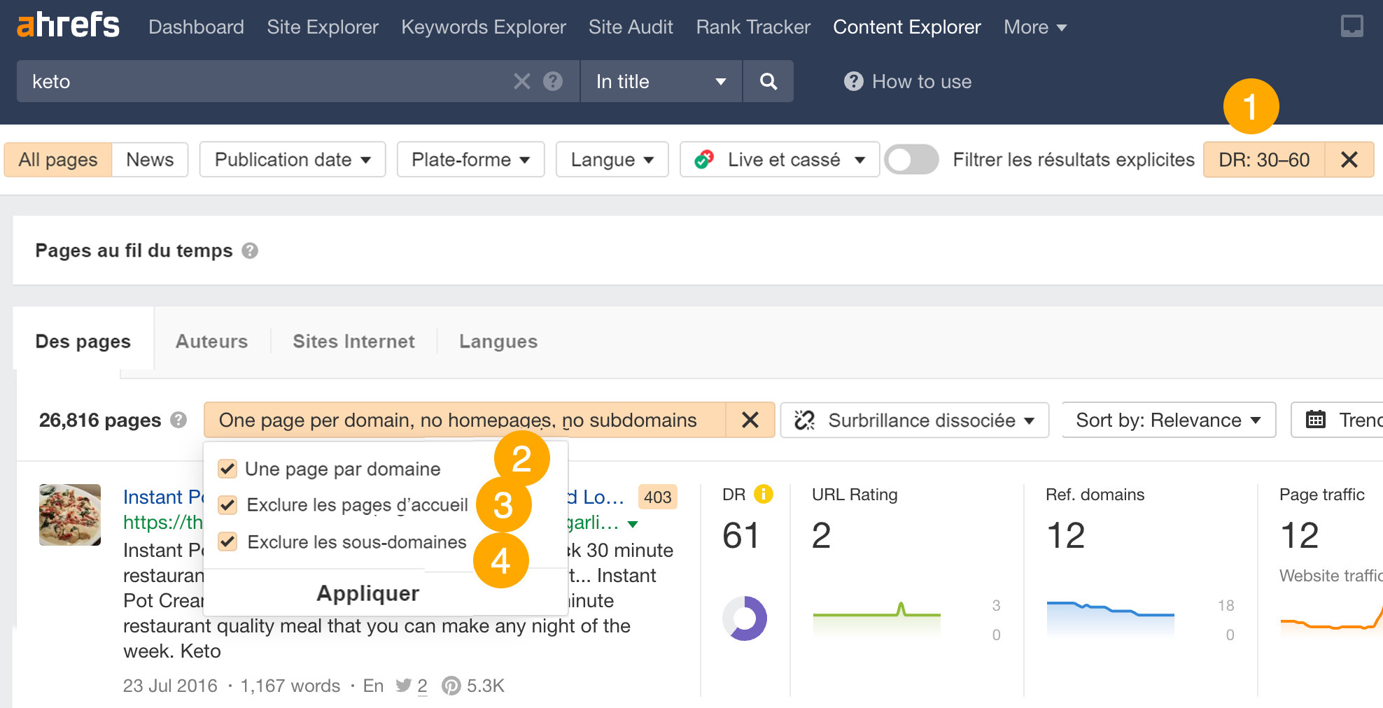 Affiner les résultats de Content Explorer à l'aide de filtres
