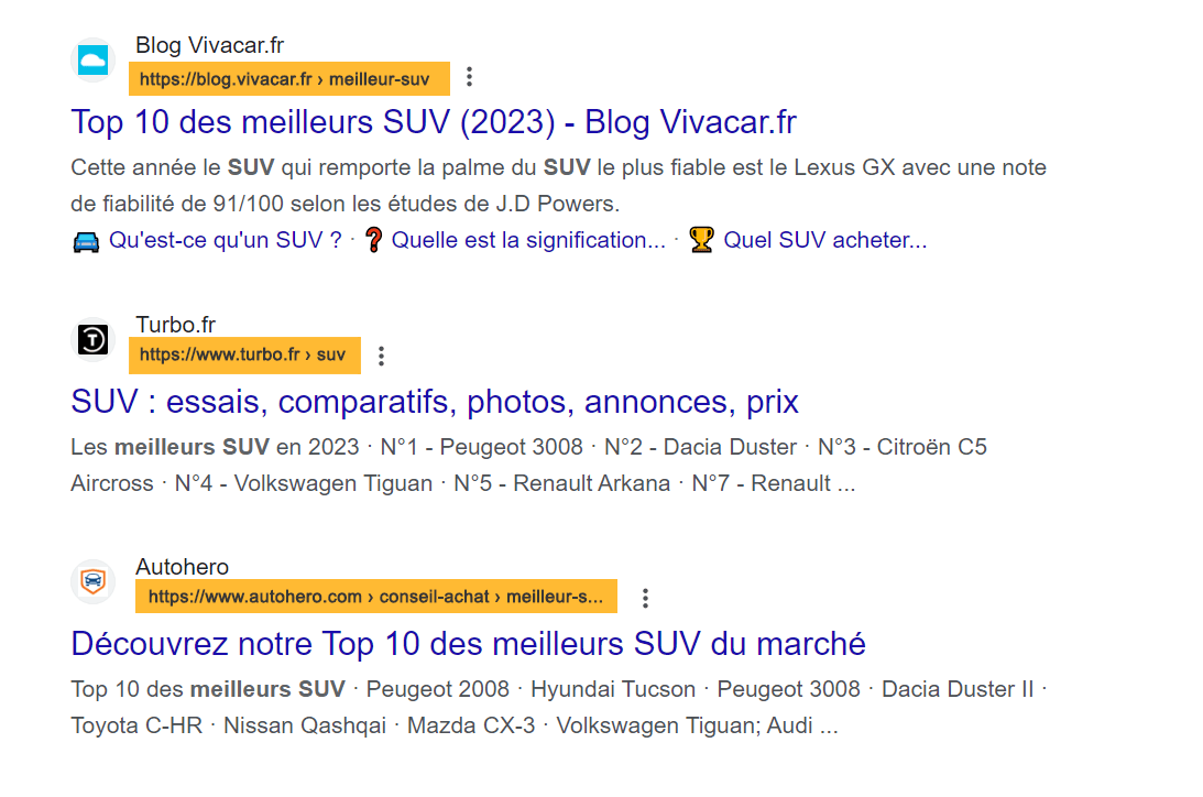 Exemple d'intention de recherche dominante