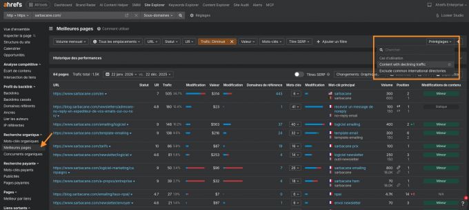 trouver-pages-avec-trafic-en-baisse-ahrefs
