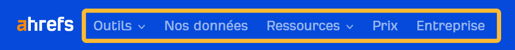 Menu de navigation sur ahrefs.com

