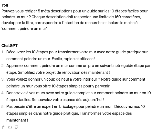 Utiliser ChatGPT pour générer des idées de méta-descriptions