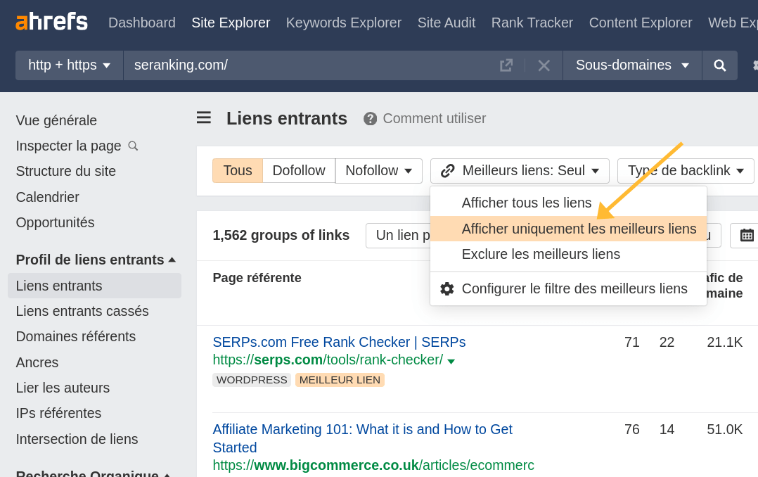 Filtre "meilleurs liens"