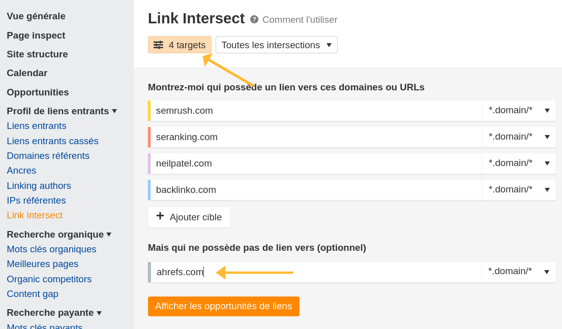 Outils "link Intersect" d'Ahrefs